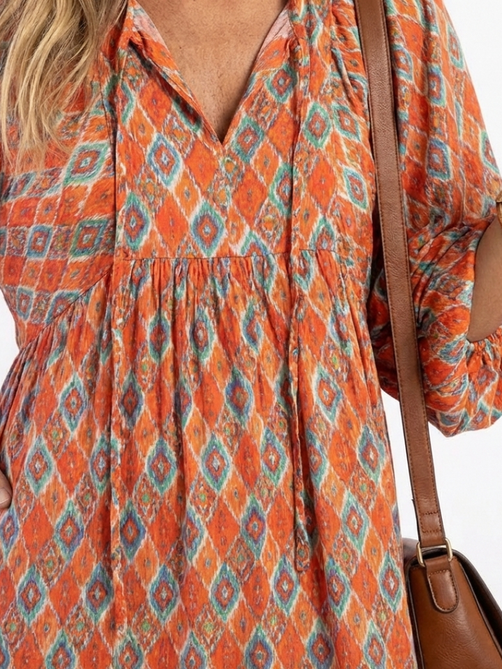 Mauie - Robe Midi V-Neck à Imprimé Géométrique