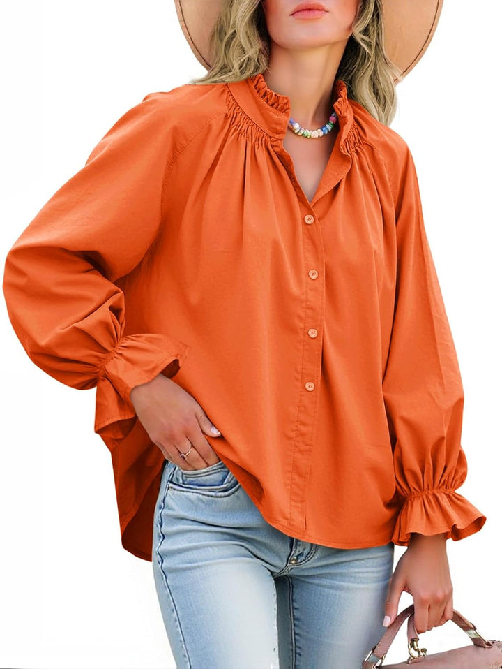 Livia - Blouse boutonnée à manches bouffantes en coton