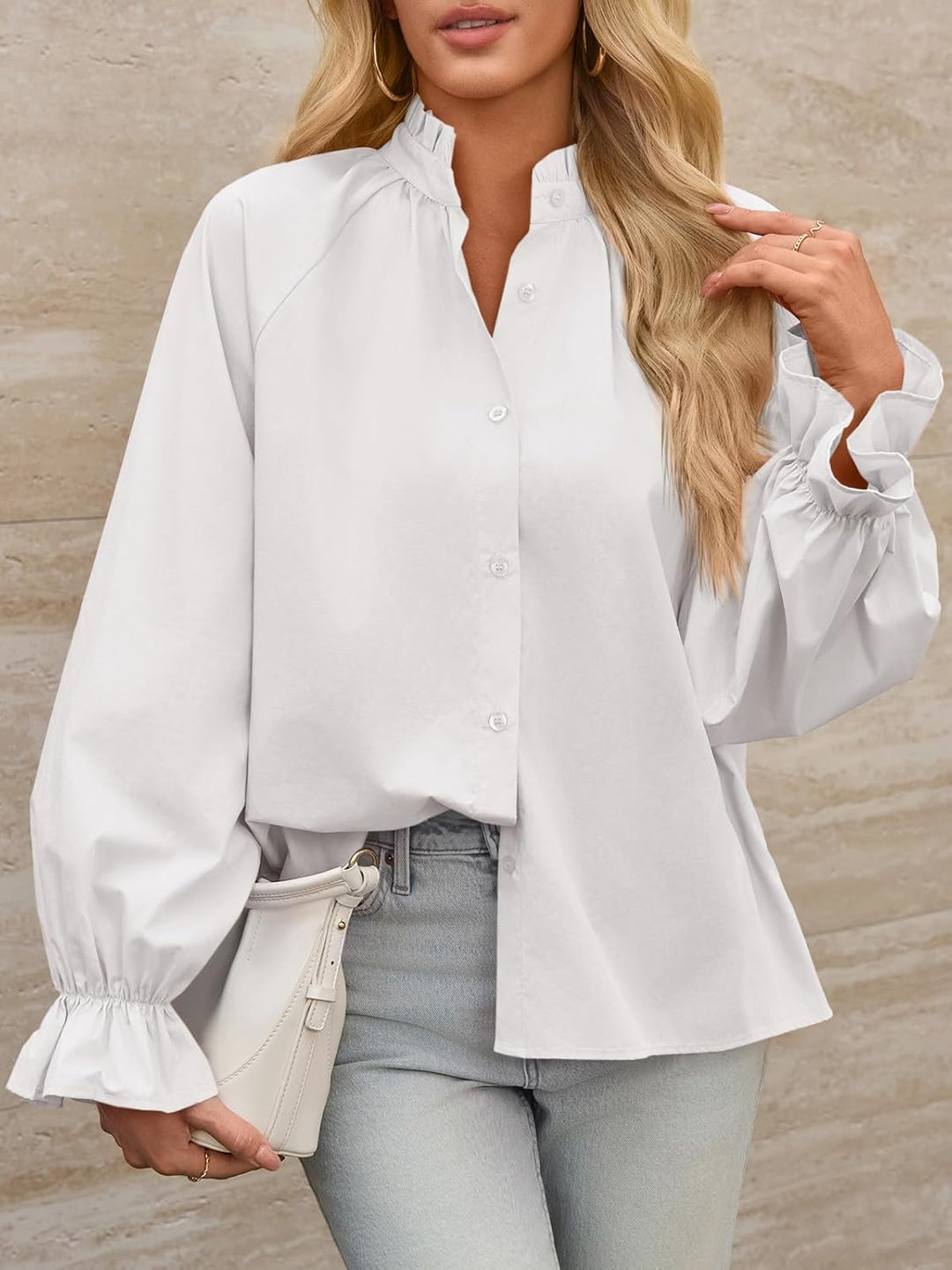 Livia - Blouse boutonnée à manches bouffantes en coton