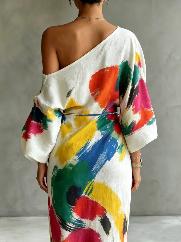 Jinella - Robe Maxi Imprimé Abstrait à Une Épaule