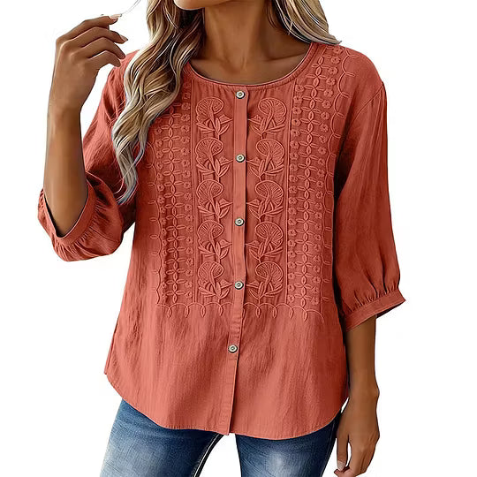 Lorrie - Blouse en coton et lin brodée