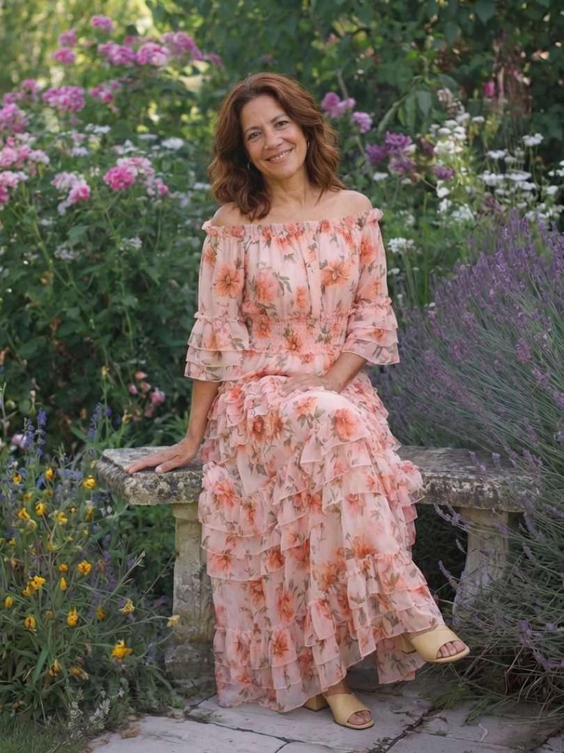 Sally - Robe Maxi à Volants Fleurie Off-Shoulder