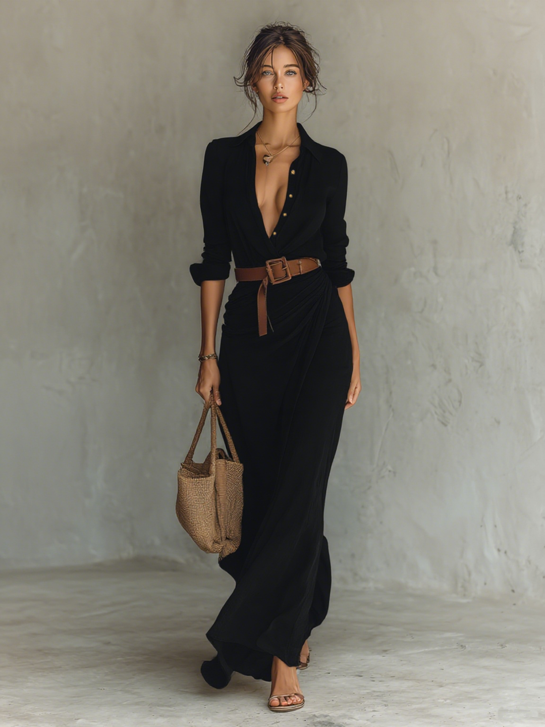 Conie – Robe Maxi Longue avec Col Revers