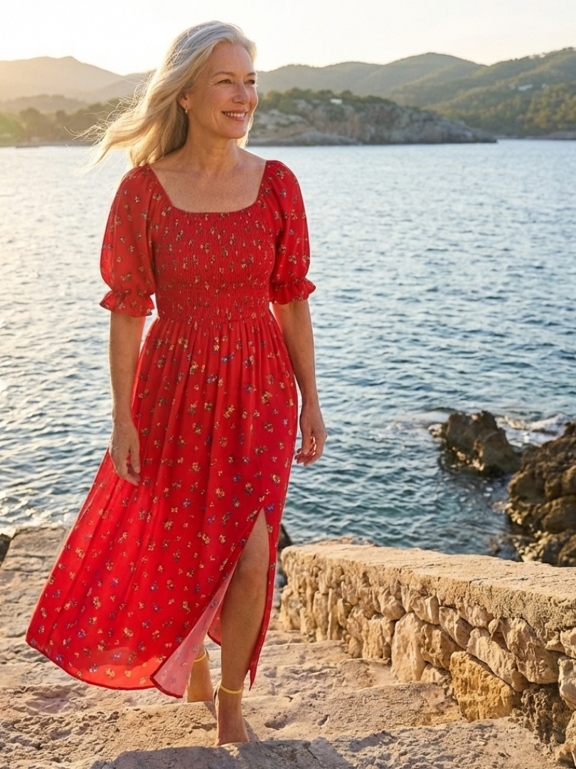 Dasey - Robe Midi à Encolure Carrée à Imprimé Floral