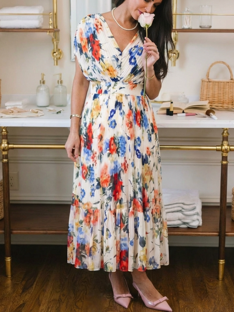 Savana - Robe Midi Plissée à Col V