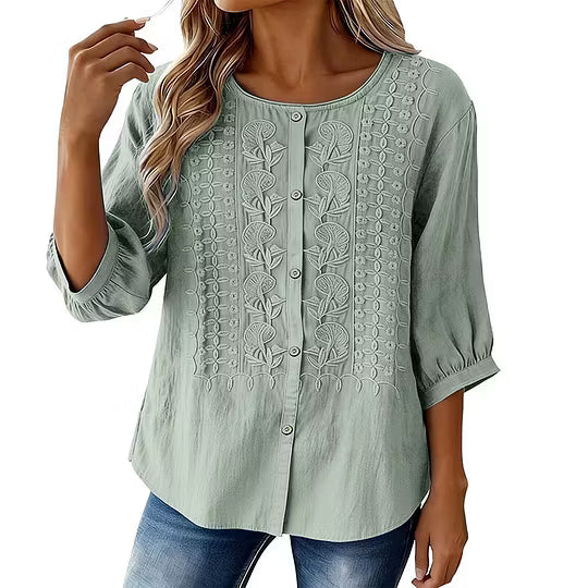 Lorrie - Blouse en coton et lin brodée
