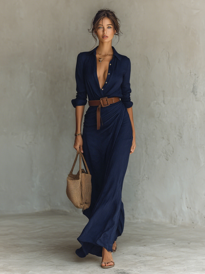 Conie – Robe Maxi Longue avec Col Revers