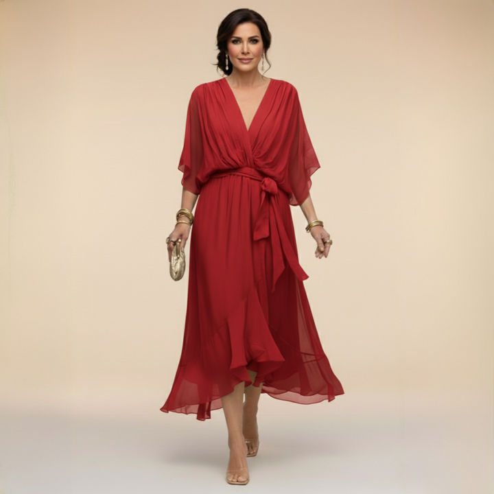 Nica - Robe en Chiffon Élegante à Col V