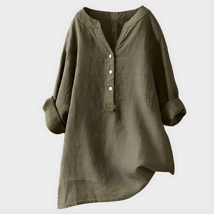 Nikki - Blouse en Coton-Lin Élégante à Col V