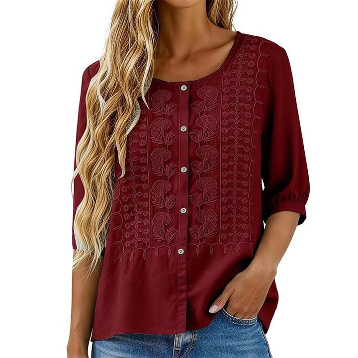 Lorrie - Blouse en coton et lin brodée