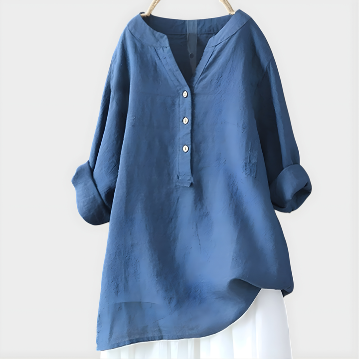 Nikki - Blouse en Coton-Lin Élégante à Col V