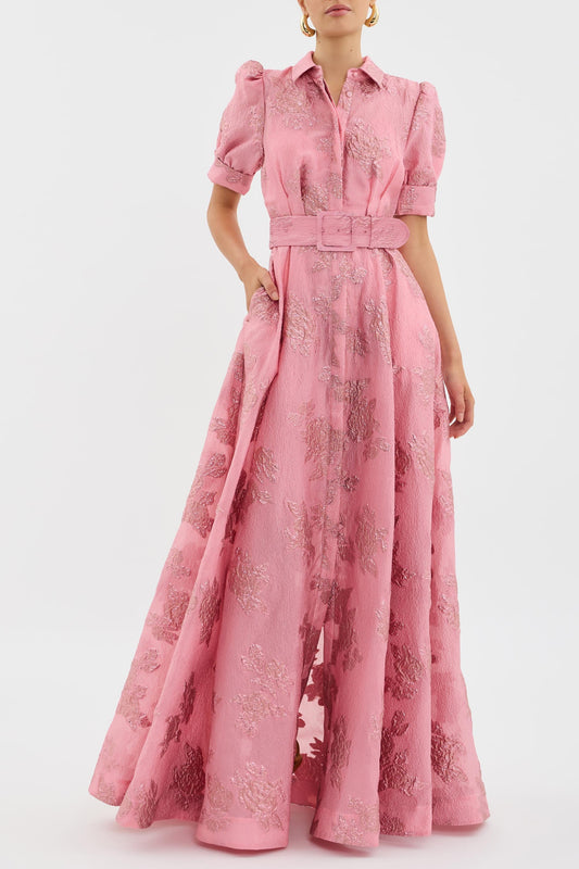 Anabella - Robe Maxi Élégante pour Invité de Mariage avec Manches Bouffantes Courtes