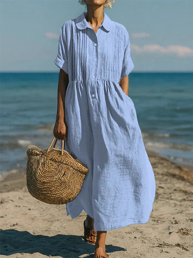 Wendy - Robe Chemise en Coton à Boutons