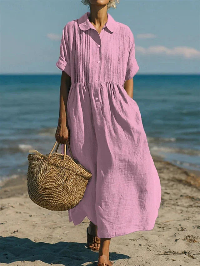 Wendy - Robe Chemise en Coton à Boutons