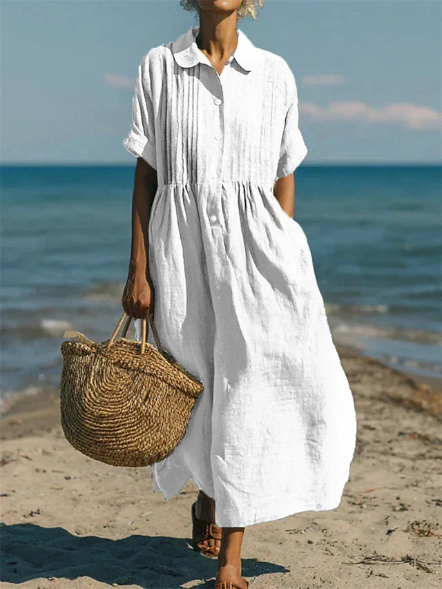 Wendy - Robe Chemise en Coton à Boutons