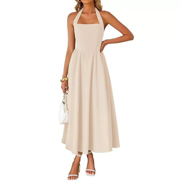Keira - Robe sans manches à col halter à fronces avec poches