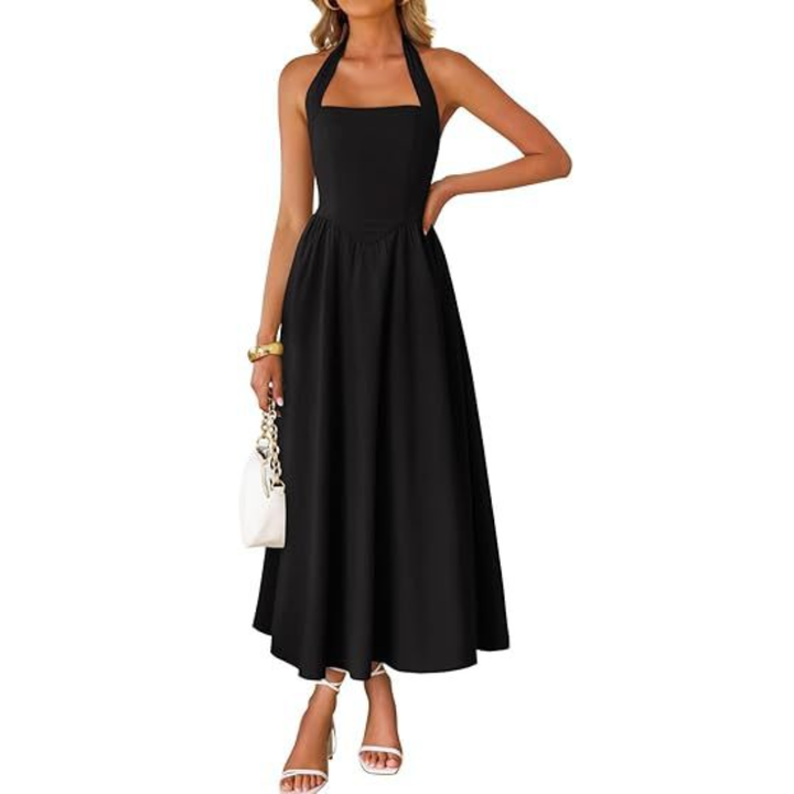 Keira - Robe sans manches à col halter à fronces avec poches
