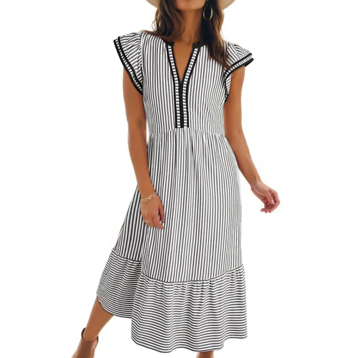Ruby - Robe Midi à Volants Rayée et Aérée