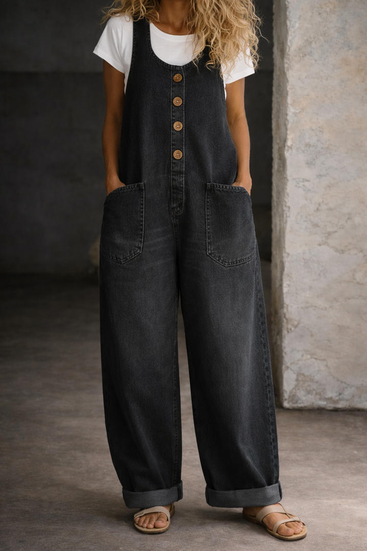 Britney - Salopette en denim en coton vintage délavé
