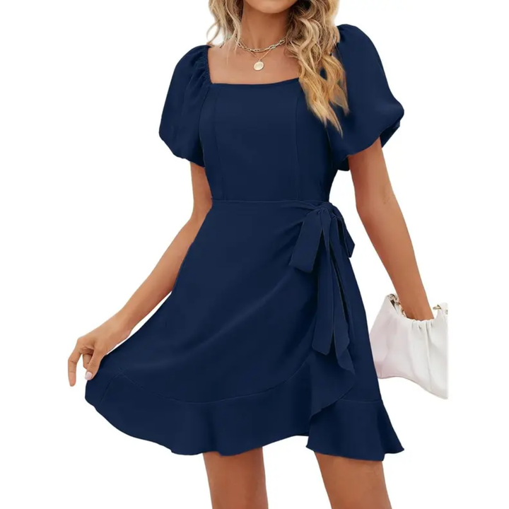 Jonalie - Robe d'été à encolure carrée et manches bouffantes avec ceinture