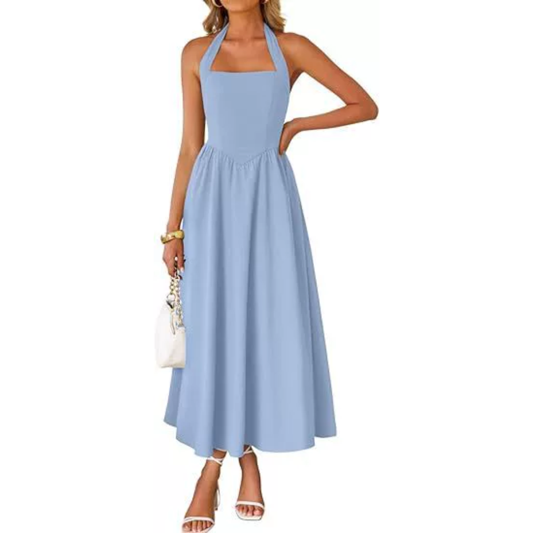 Keira - Robe sans manches à col halter à fronces avec poches