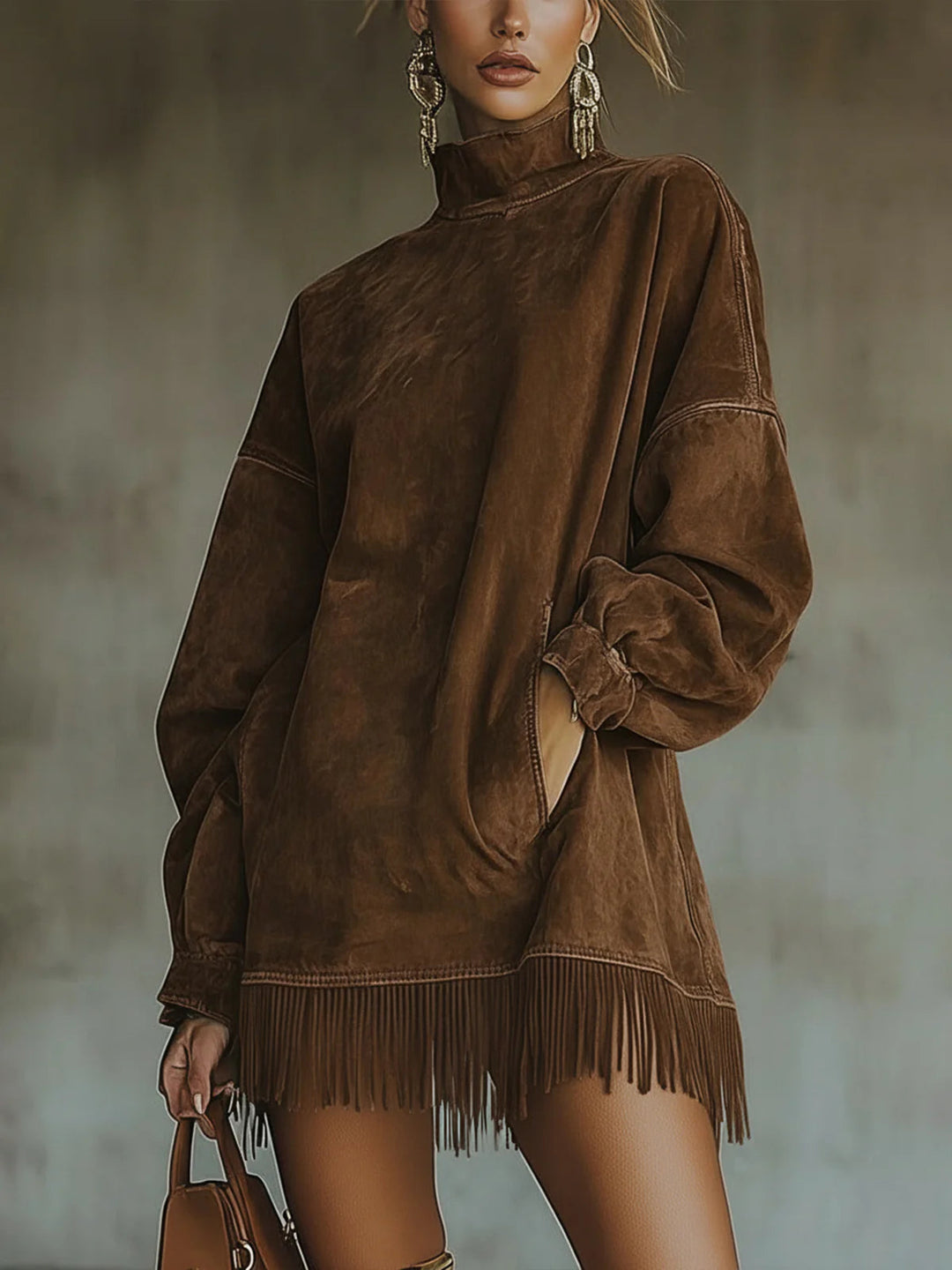 Amalia | Robe à Col Montant et Franges