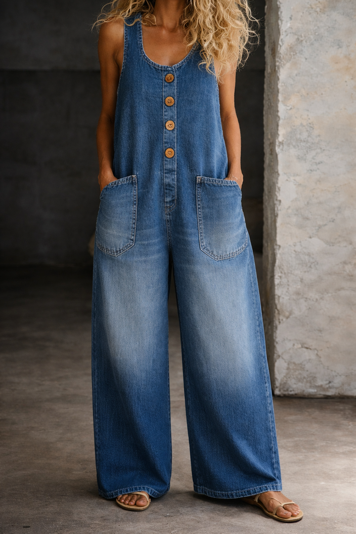 Taylor - Salopette en denim en coton vintage lavé