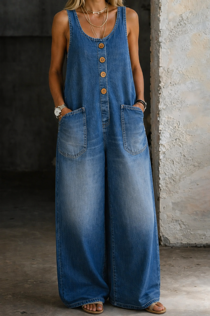 Taylor - Salopette en denim en coton vintage lavé