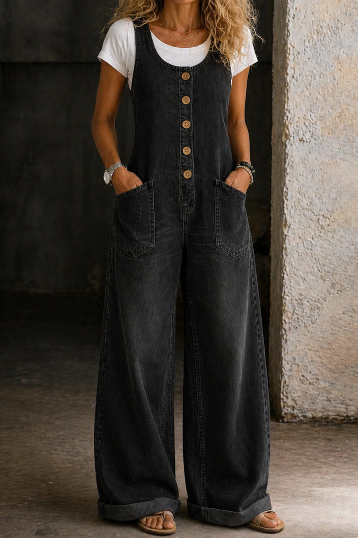 Britney - Salopette en denim en coton vintage délavé