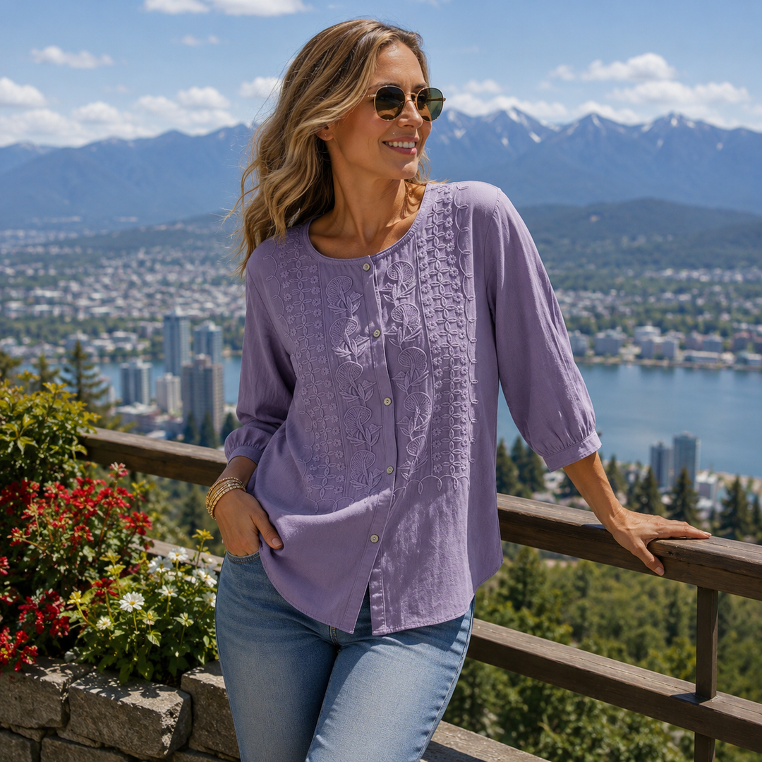 Lorrie - Blouse en coton et lin brodée