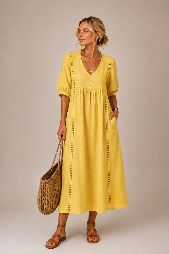 Ciara – Robe Midi en Mélange de Lin