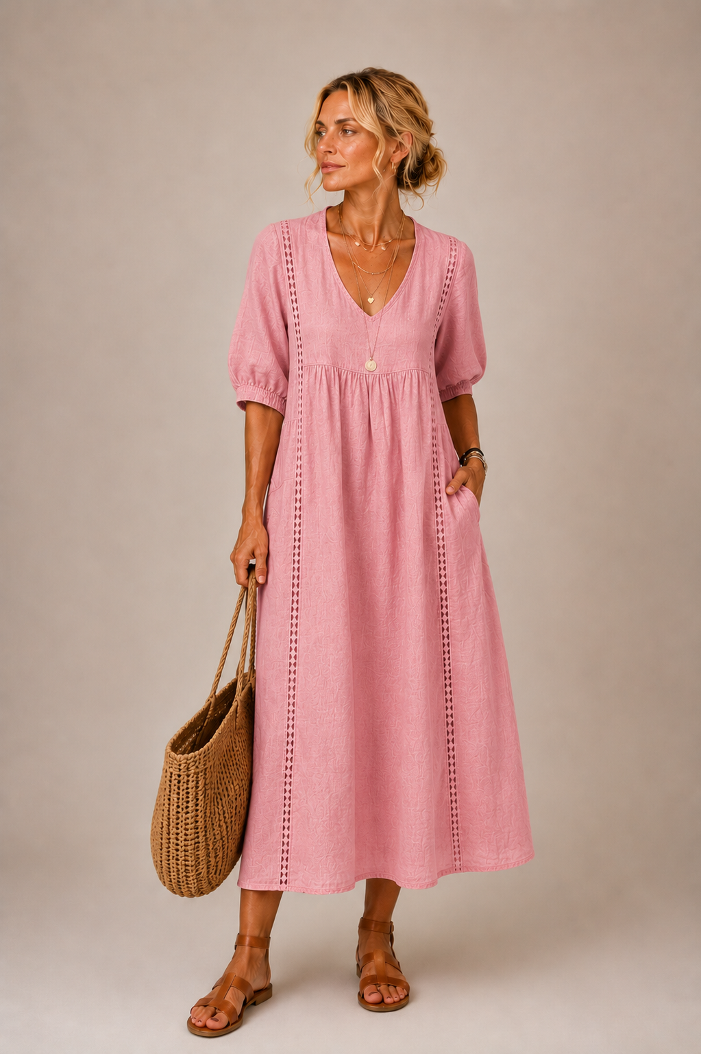 Ciara – Robe Midi en Mélange de Lin