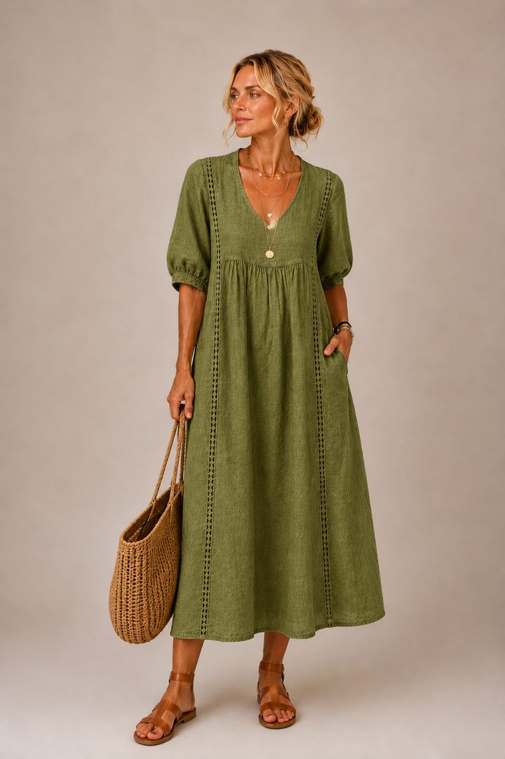 Ciara – Robe Midi en Mélange de Lin
