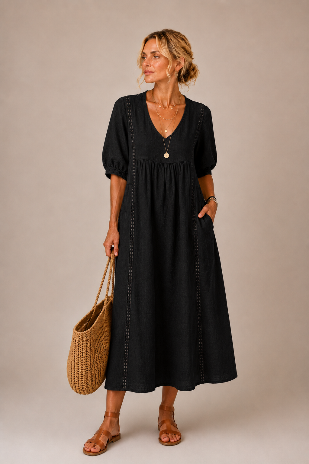 Ciara – Robe Midi en Mélange de Lin