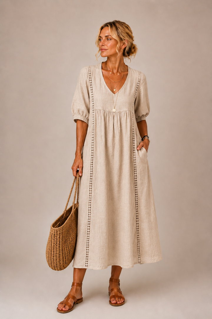 Ciara – Robe Midi en Mélange de Lin
