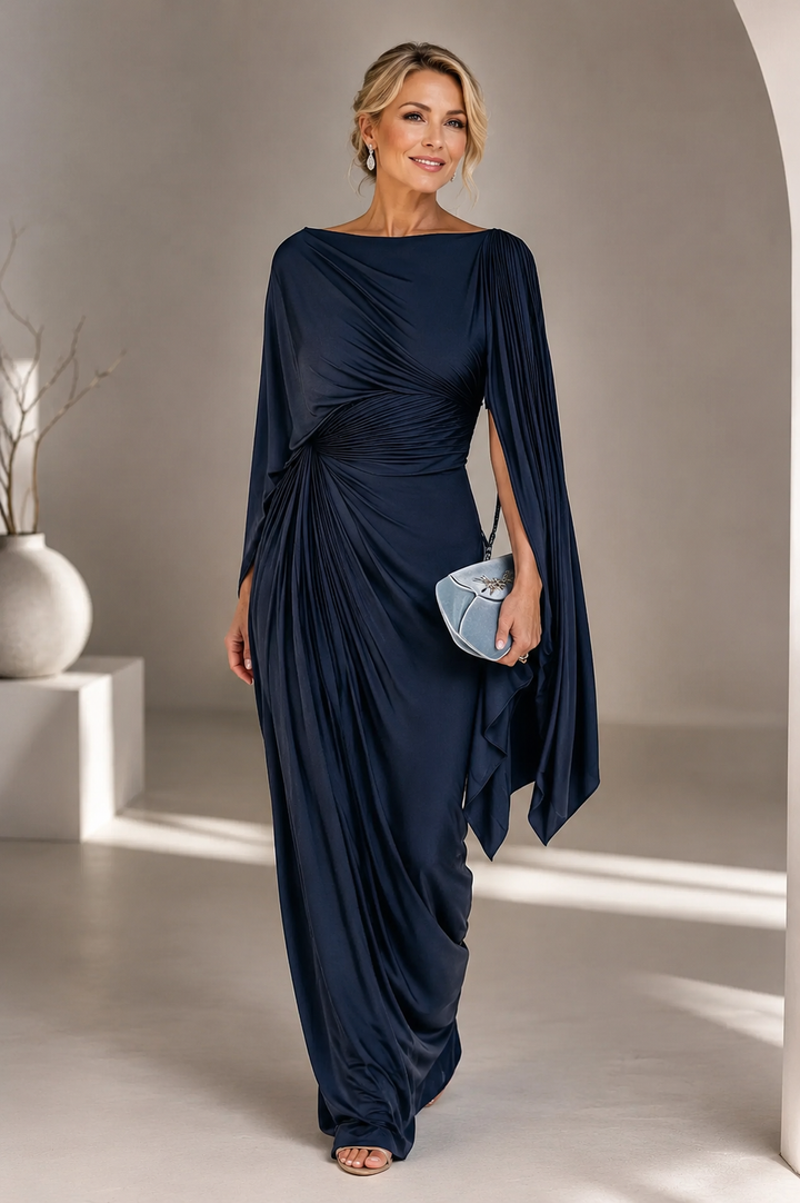 Annisa - Robe Maxi avec Manches en Cape Élégantes