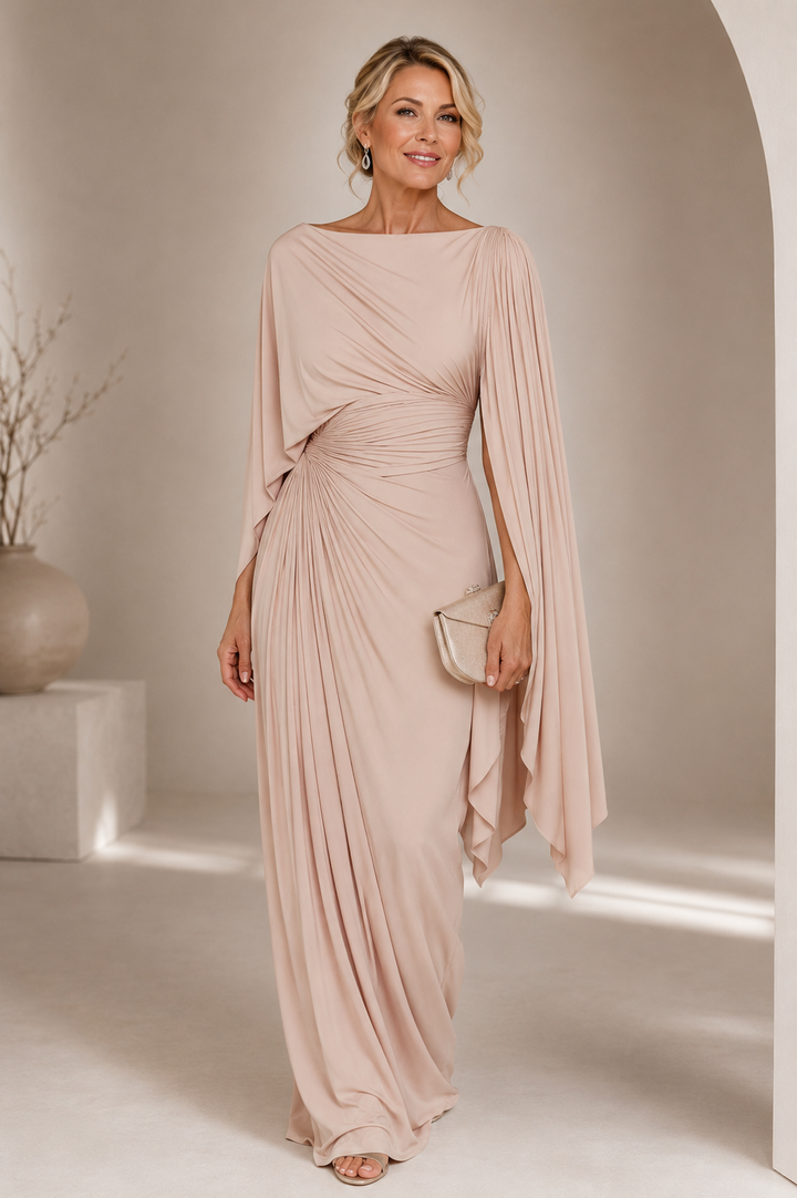Annisa - Robe Maxi avec Manches en Cape Élégantes