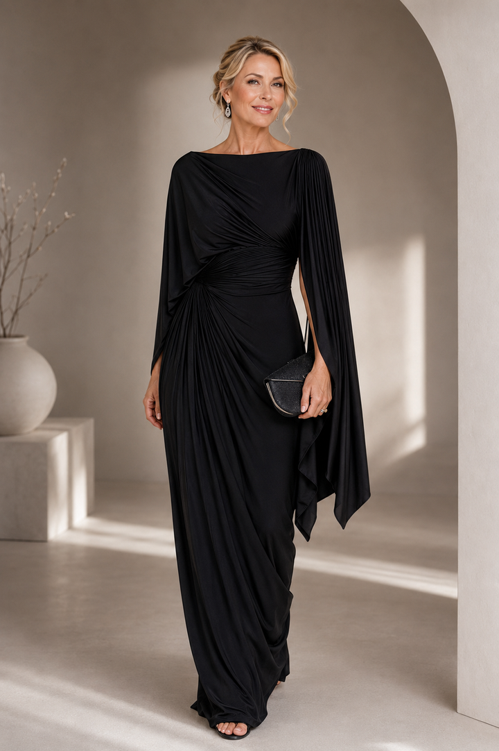 Annisa - Robe Maxi avec Manches en Cape Élégantes