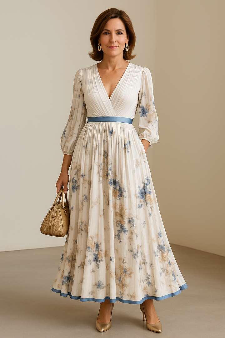 Jia - Robe Maxi Plissée Florale Intemporelle