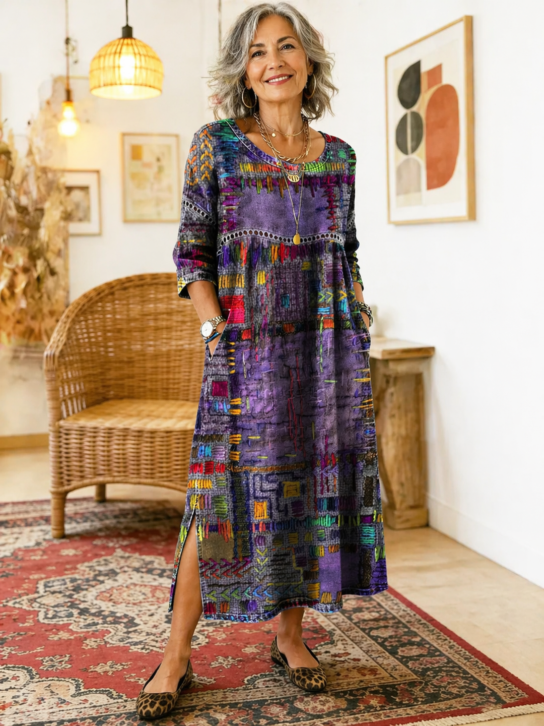 Robe en Denim Ruby avec Patchwork Ethnique