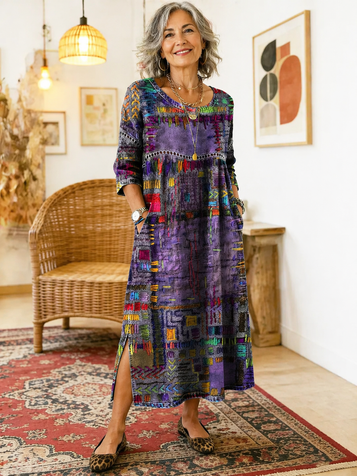 Robe en Denim Ruby avec Patchwork Ethnique