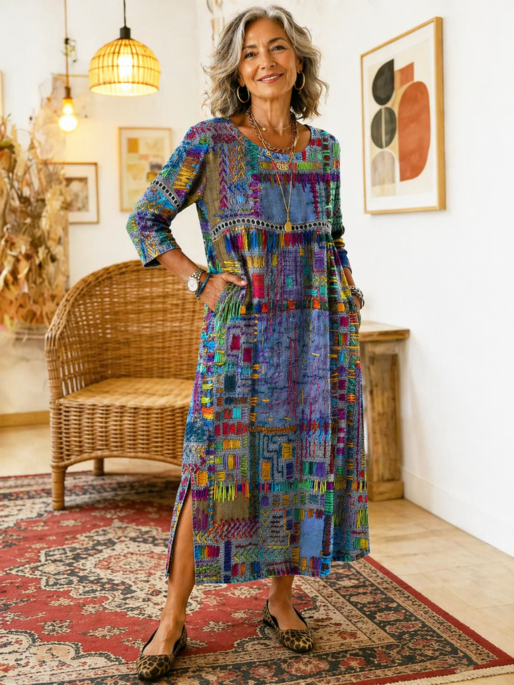 Robe en Denim Ruby avec Patchwork Ethnique