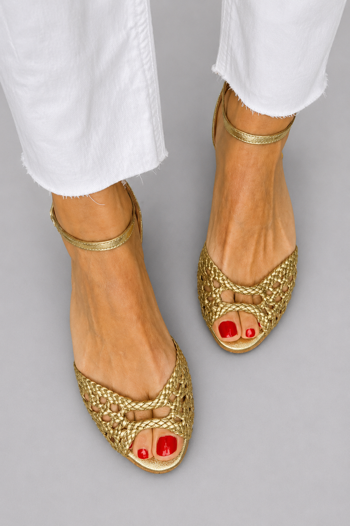 Jolina - Sandales Tissées Dorées