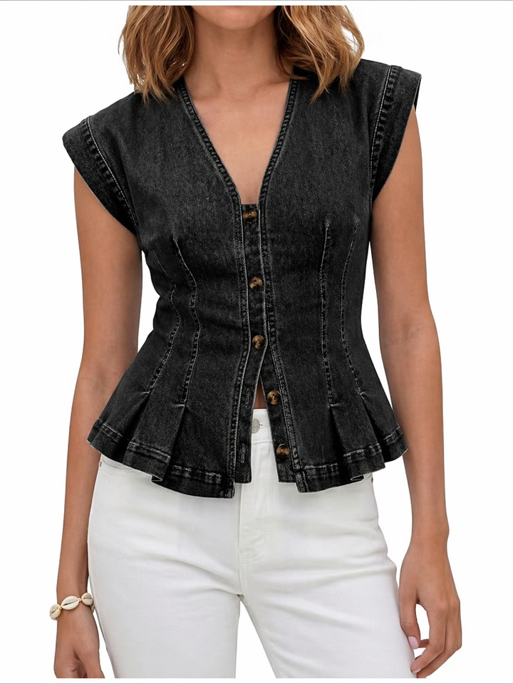 Francine - Top en Jean à Col V