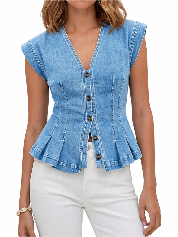 Francine - Top en Jean à Col V