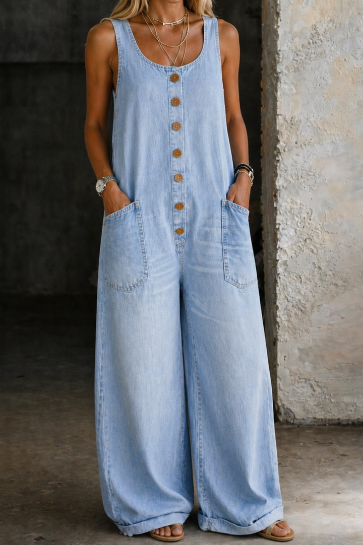 Taylor - Salopette en denim en coton vintage lavé
