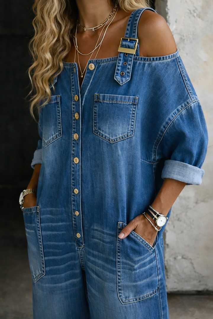 Victoria - Combinaison en Jean Off Shoulder