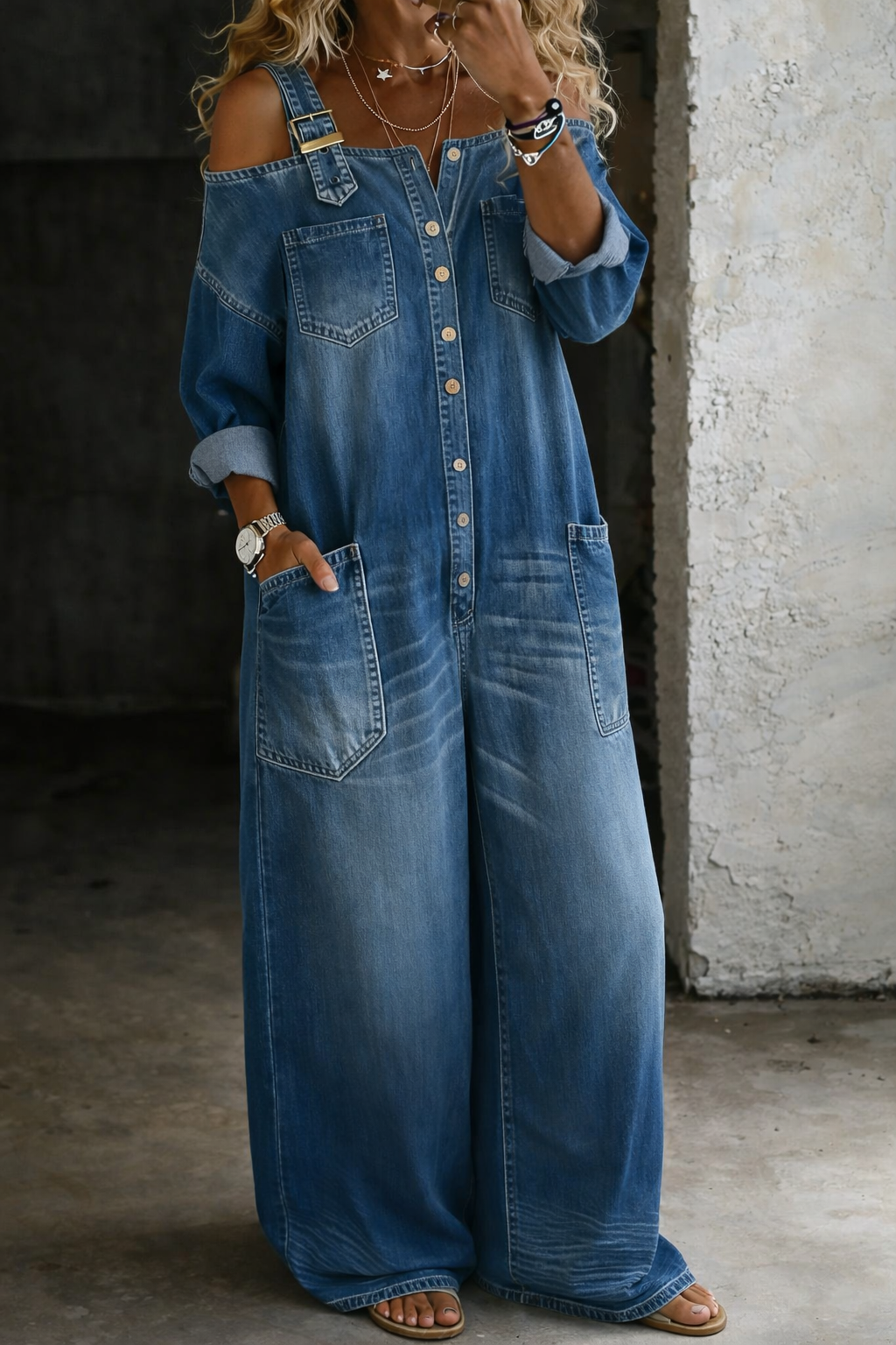 Victoria - Combinaison en Jean Off Shoulder