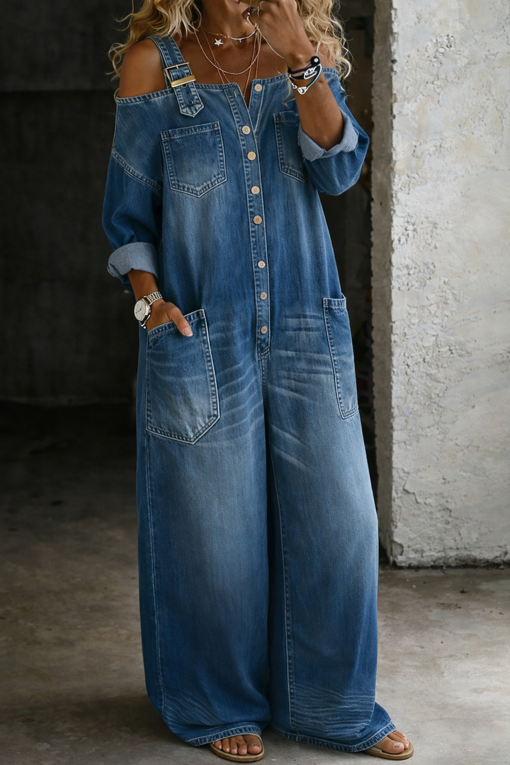 Victoria - Combinaison en Jean Off Shoulder
