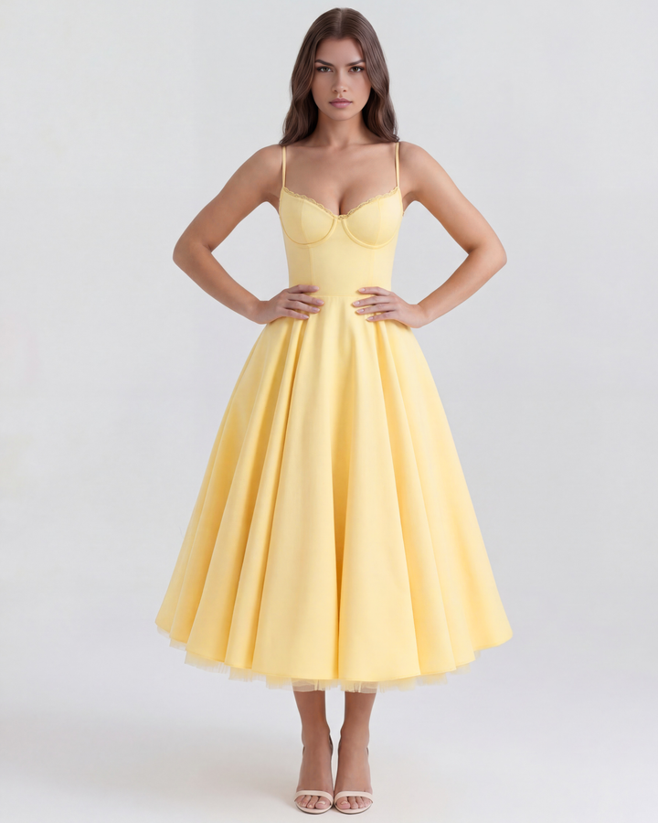 Celene - Robe Midi en Satin avec Jupe en Tulle